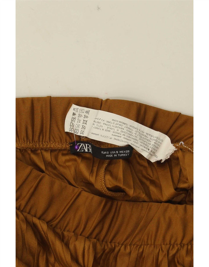 Zara Damen-Hose mit weitem Bein, kurz geschnitten, Größe S, W26, L23, Beige, Polyester
