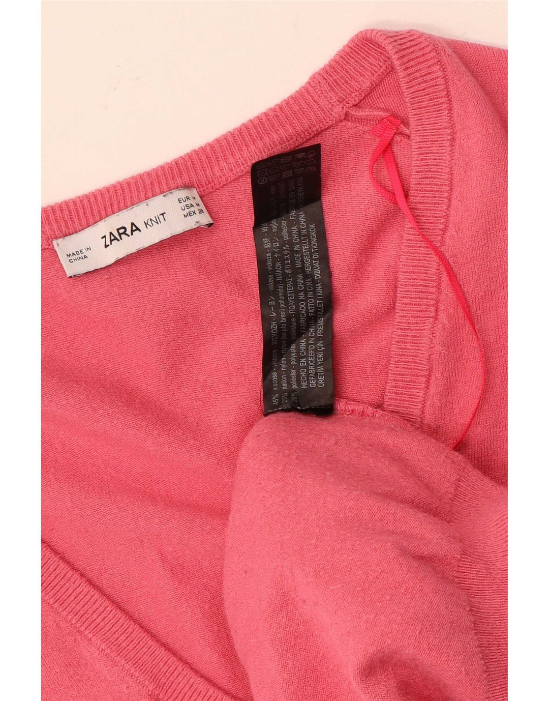 Zara Damen-Pullover mit 3/4-Ärmeln, übergroßer V-Ausschnitt, Gr. 14, Mittelrosa