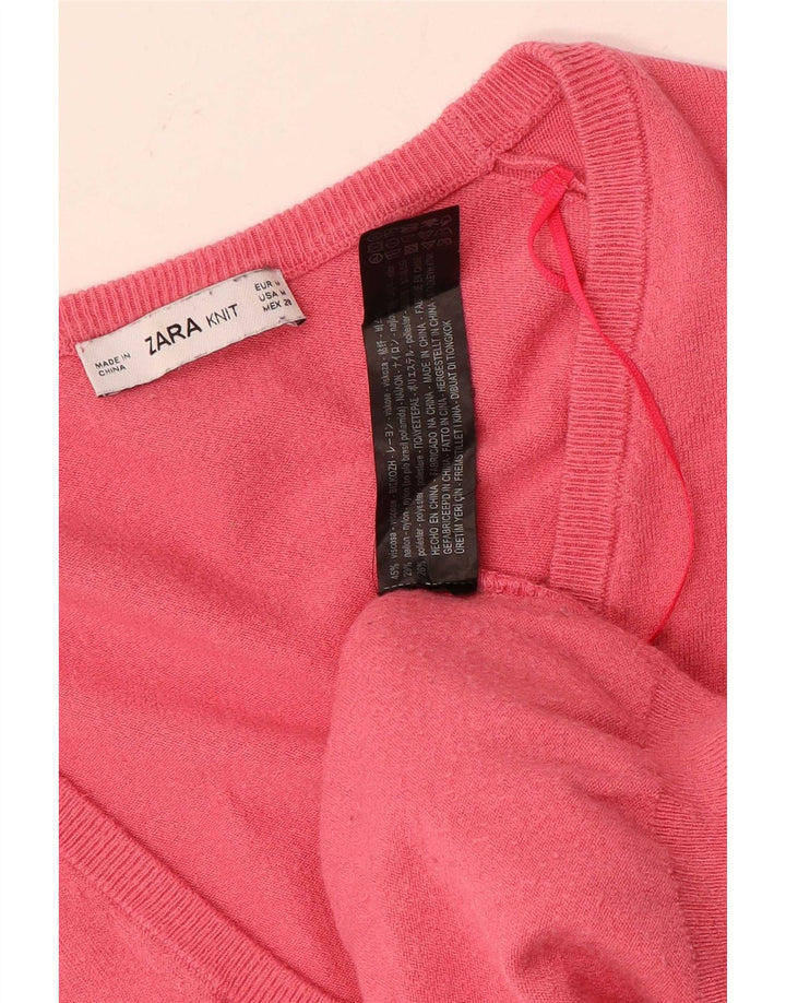Zara Damen-Pullover mit 3/4-Ärmeln, übergroßer V-Ausschnitt, Gr. 14, Mittelrosa