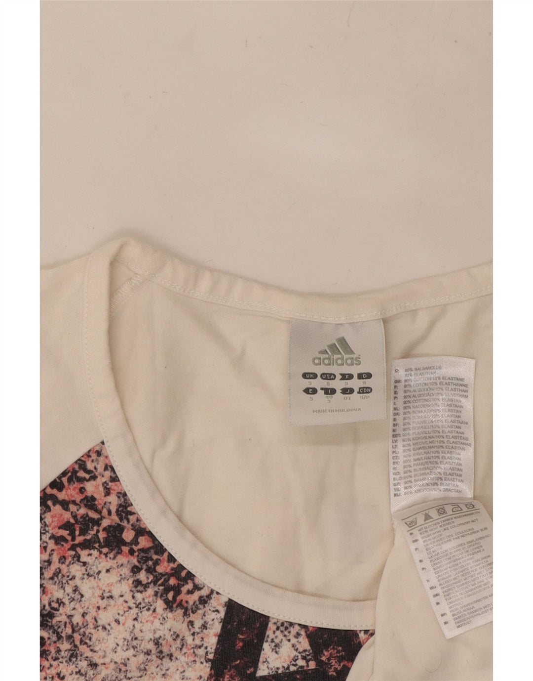ADIDAS Grafik-T-Shirt für Damen, UK 10, Größe S, weiß, Baumwolle mit Animal-Print