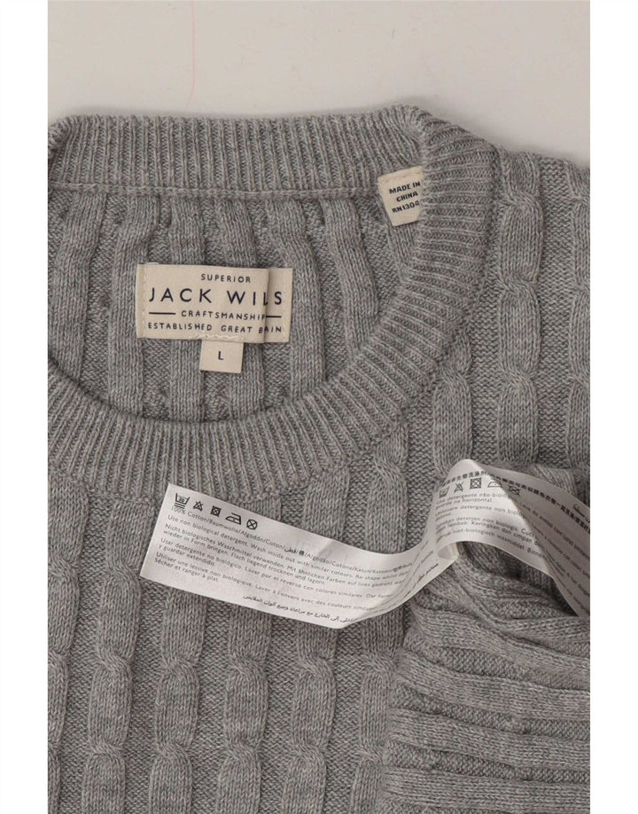 Jack Wills Herren-Pullover mit Rundhalsausschnitt, Größe L, aus grauer Baumwolle
