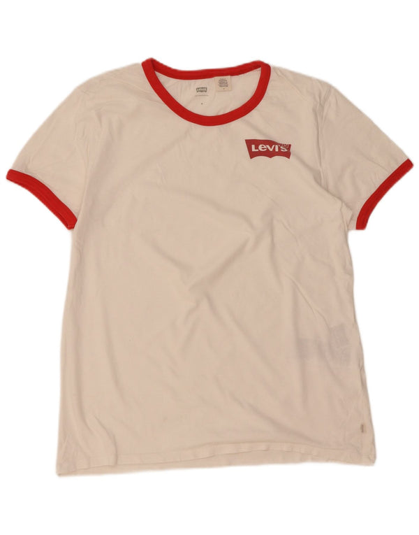 Levi's Damen-T-Shirt-Oberteil UK 14 Mittelweiße Colourblock-Baumwolle