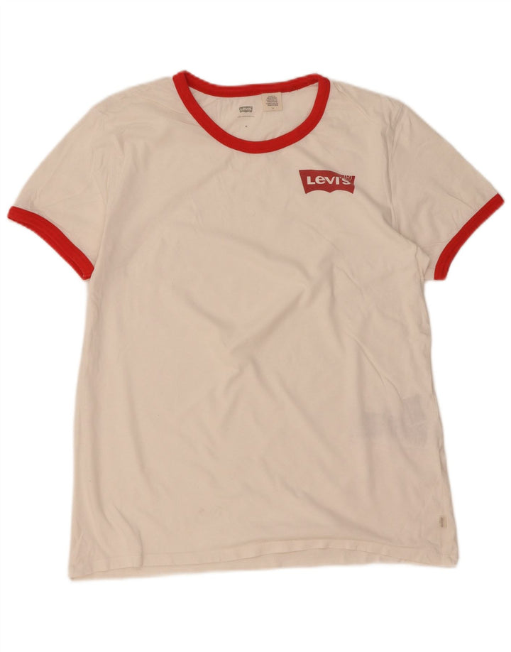 Levi's Damen-T-Shirt-Oberteil UK 14 Mittelweiße Colourblock-Baumwolle