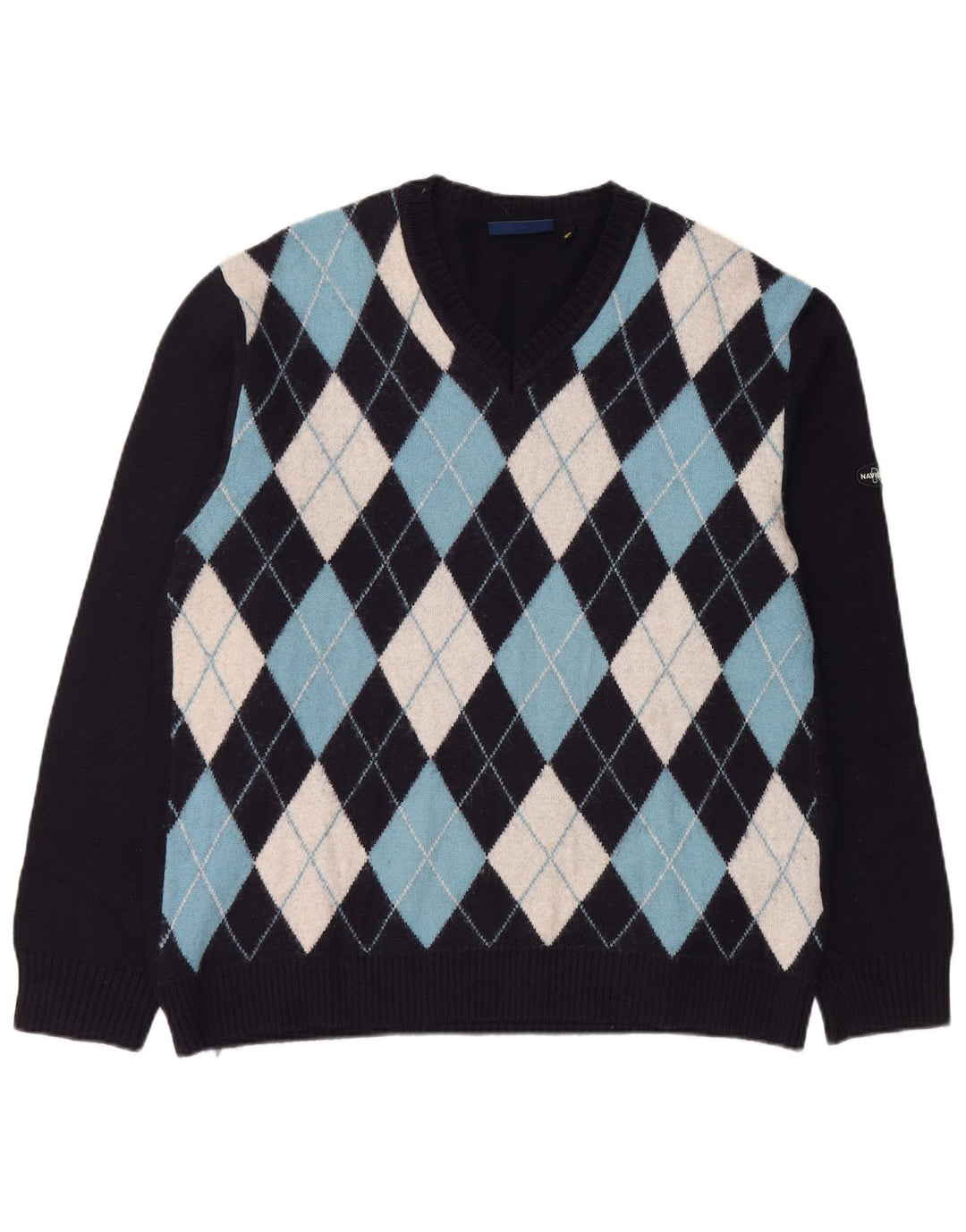 NAVIGARE Herren-Pullover mit V-Ausschnitt, XL, Marineblau, Argyle/Diamant