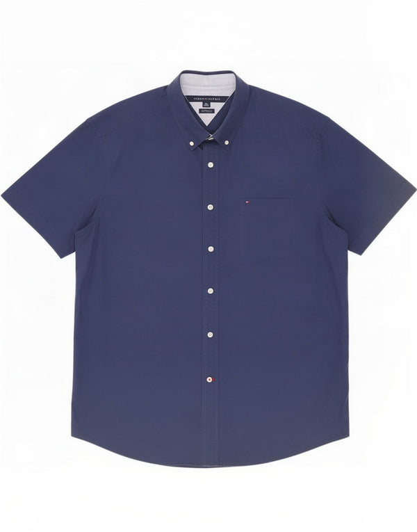Tommy Hilfiger Herren-Hemd, kurzärmelig, klassische Passform, XL, Marineblau, Baumwolle