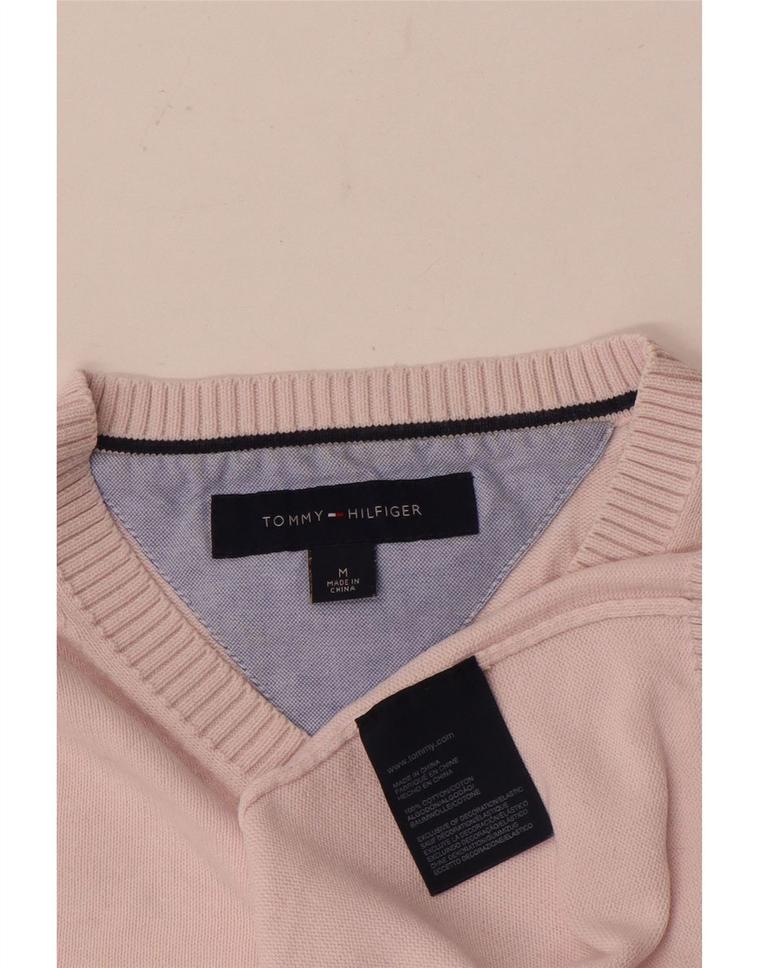 Tommy Hilfiger Herren-Pullover mit V-Ausschnitt aus mittelrosa Baumwolle
