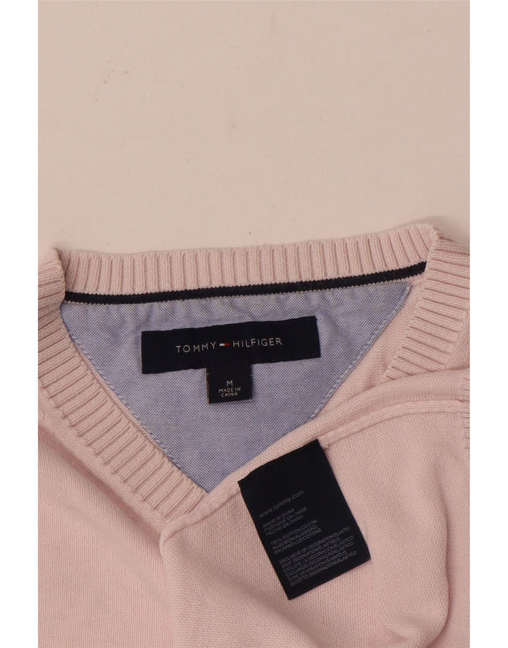 Tommy Hilfiger Herren-Pullover mit V-Ausschnitt aus mittelrosa Baumwolle