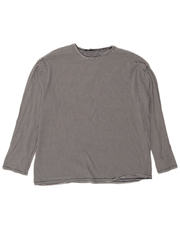 Zara Damen Übergroßes Top Langarm UK 10 Small Marineblau Nadelstreifen