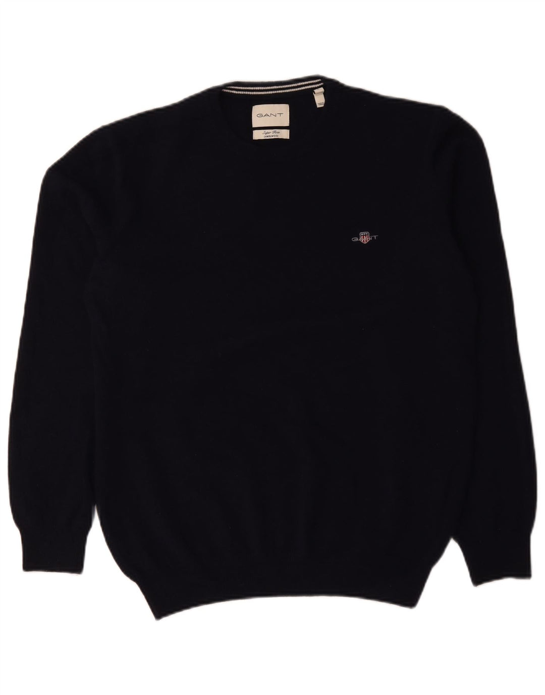 Gant Herren-Pullover mit Rundhalsausschnitt, groß, marineblaue Lammwolle