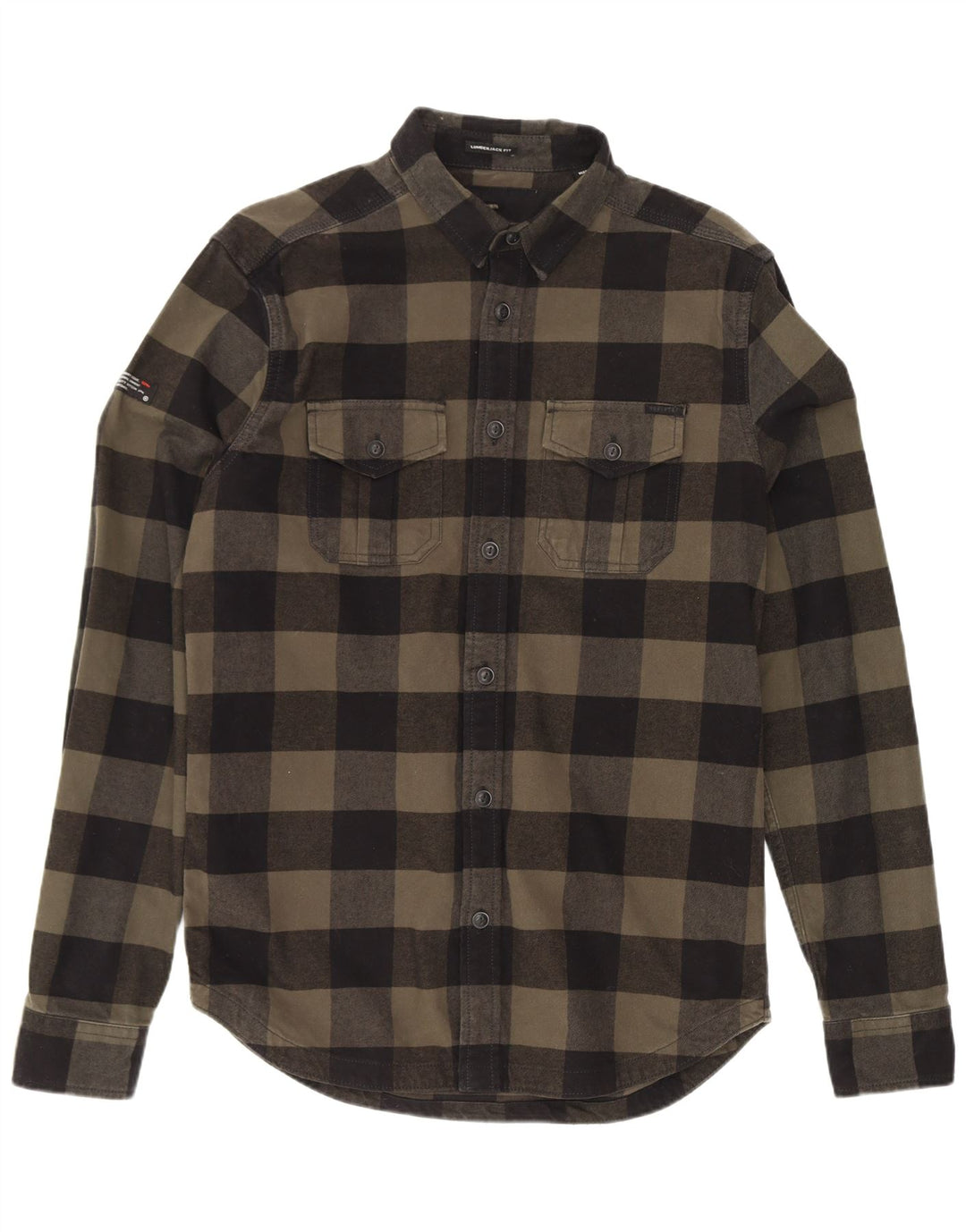 Superdry Herren-Lumberjack-Flanellhemd aus mittlerer Khaki-Gingham-Baumwolle