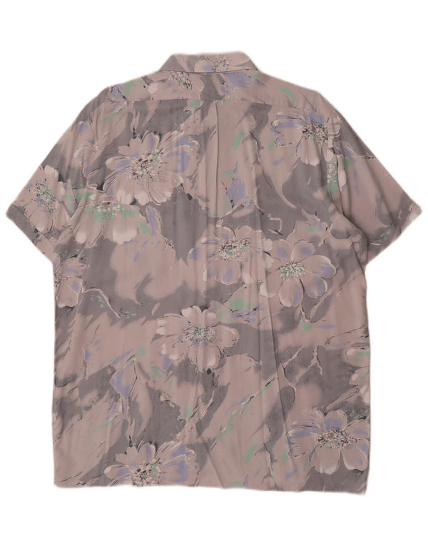 Topstar Herren-Kurzarmhemd, Größe 43/44 XL, grau geblümte Viskose