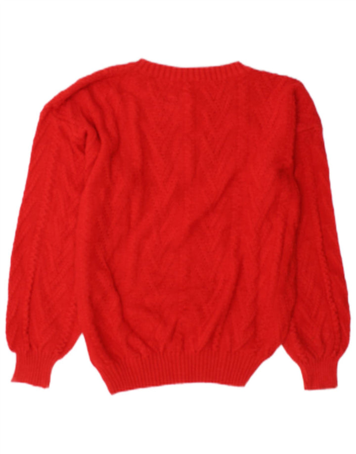 Vintage Damen Rundhalspullover Pullover UK 14 Mittelrote Baumwolle
