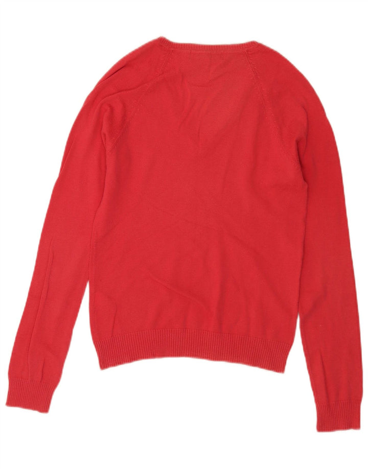 Zara Damen-Pullover mit V-Ausschnitt, UK 12, mittelrote Baumwolle