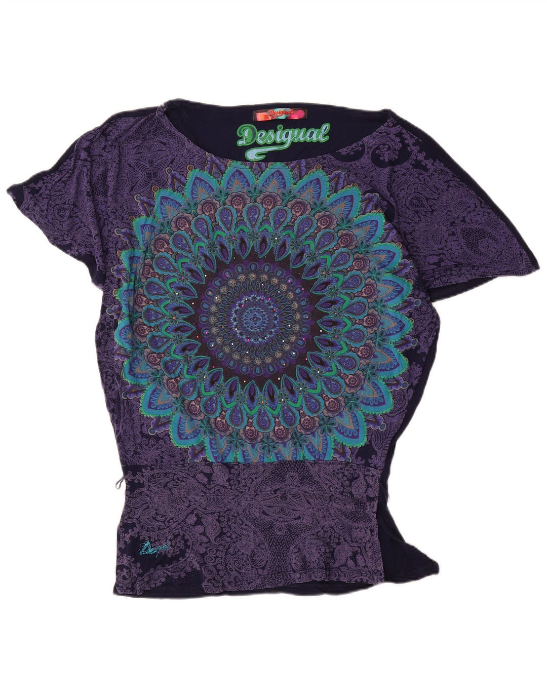 Desigual Damen Fledermausblusenoberteil UK 10 Small Marineblaue Viskose