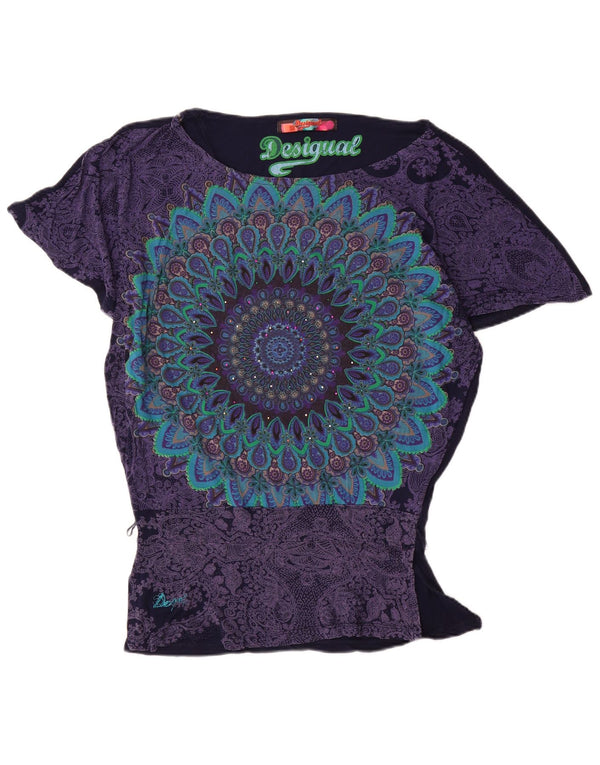 Desigual Damen Fledermausblusenoberteil UK 10 Small Marineblaue Viskose