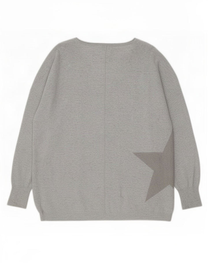 MINT VELVET Damen-Pullover mit abstraktem Muster und V-Ausschnitt, Gr. 10, Größe S, Grau