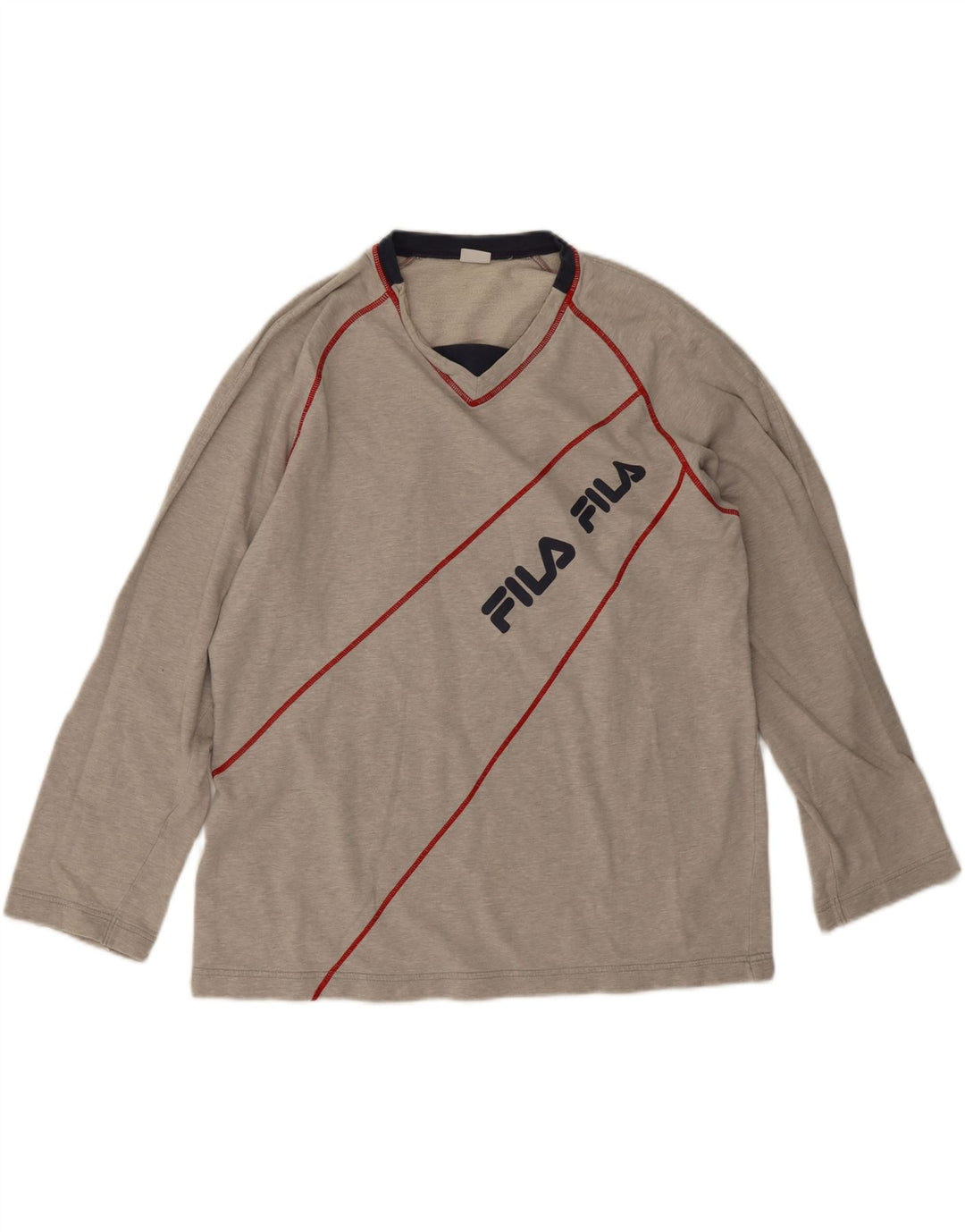Fila Herren Grafik-Oberteil, langärmelig, groß, grau gestreift, Baumwolle