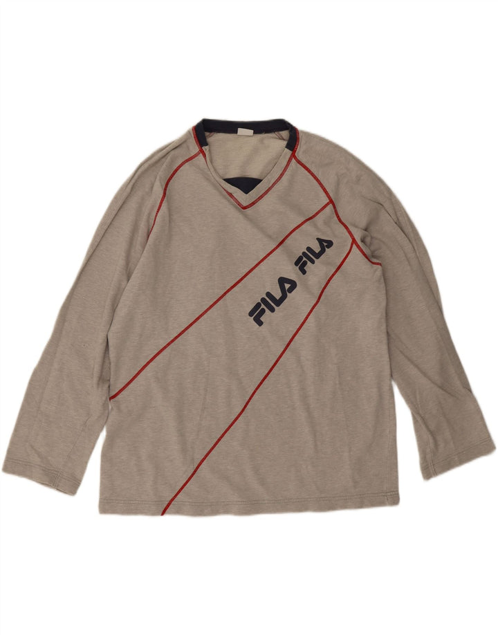 Fila Herren Grafik-Oberteil, langärmelig, groß, grau gestreift, Baumwolle