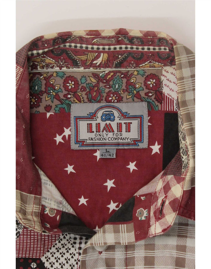 Limit Herrenhemd UK 41/42, groß, Burgunderrot, Patchwork-Baumwolle