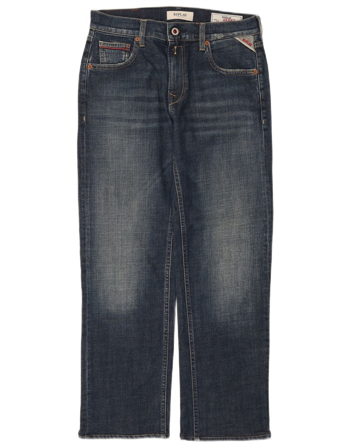 REPLAY Damen Straight Jeans W26 L27 Marineblaue Baumwolle