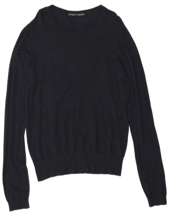 Zara Herren-Pullover mit U-Boot-Ausschnitt, Größe L, Marineblau