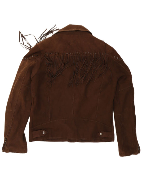 Zara Herren-Bikerjacke aus Wildlederimitat, UK 42, XL, braun, Polyester