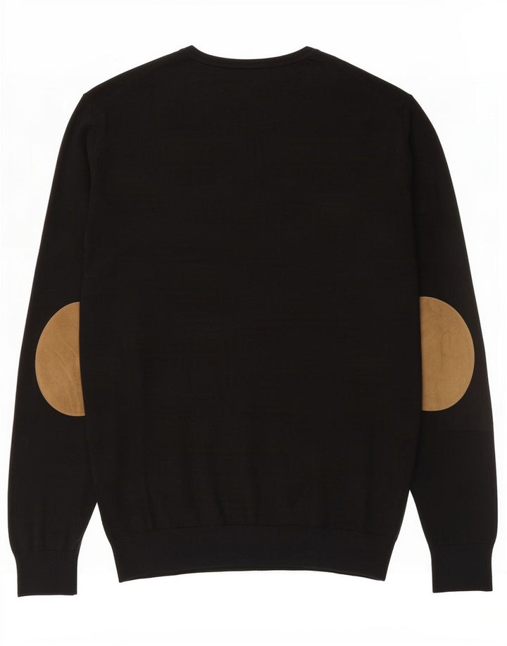 Massimo Dutti Herren-Pullover mit V-Ausschnitt, groß, aus schwarzer Baumwolle