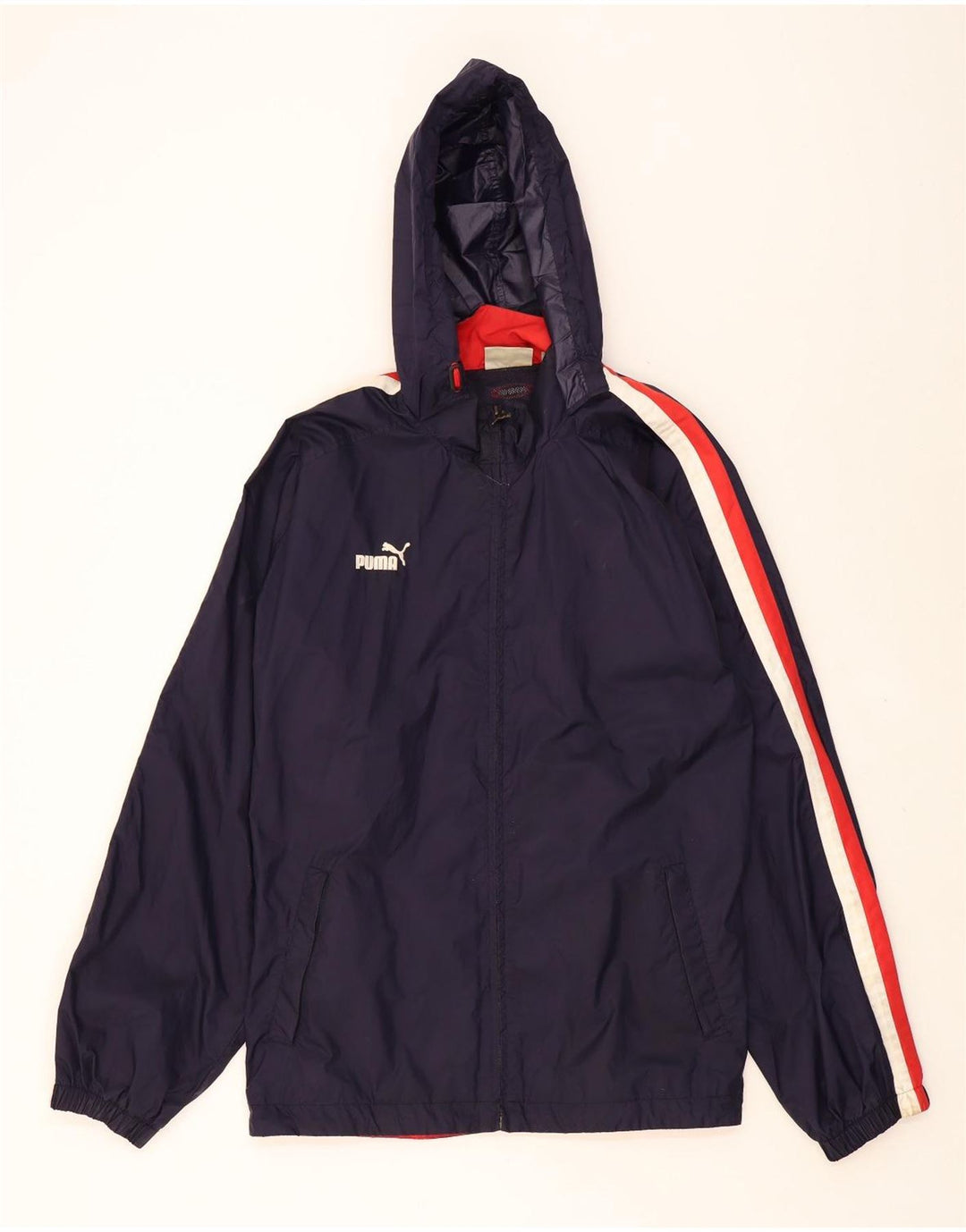 PUMA Mens Hooded Rain Jacket UK 44 2XL Navy Blue Nylon Vintage Puma and Second-Hand Puma from Messina Hembry 