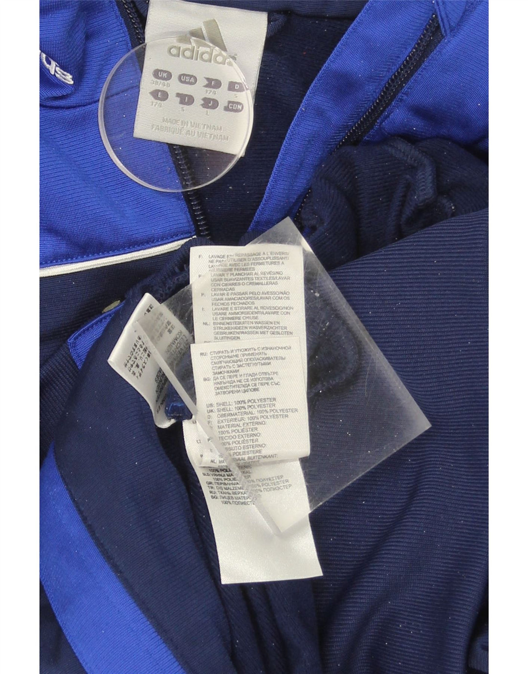 ADIDAS Mens Tracksuit Top Jacket UK 38/40 Medium Navy Blue Colourblock Vintage Adidas and Second-Hand Adidas from Messina Hembry 