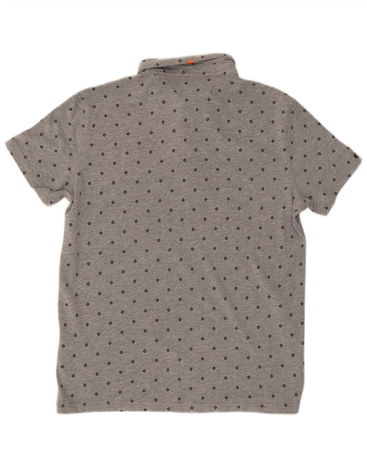 SUPERDRY Mens Polo Shirt Large Grey Geometric Cotton Vintage Superdry and Second-Hand Superdry from Messina Hembry 