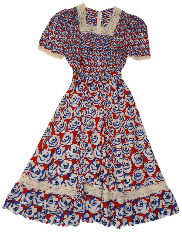 Vintage Damen Maxi A-Linie Kleid UK 8 Small Red Floral Retro