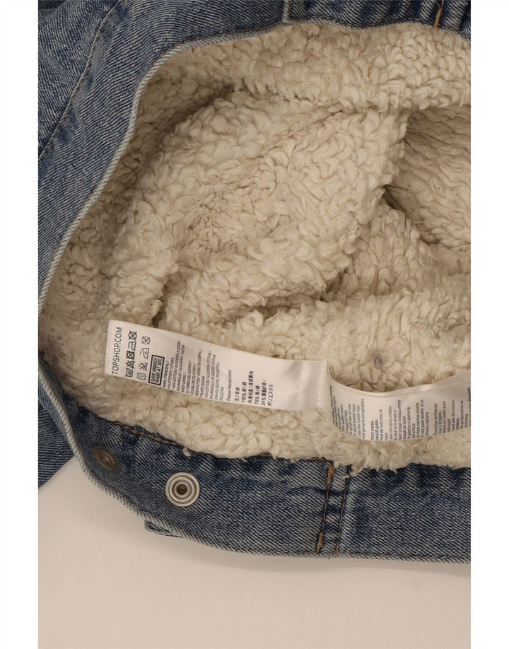 Topshop Damen Sherpa Jeansjacke UK 12 Mittelblaue Baumwolle