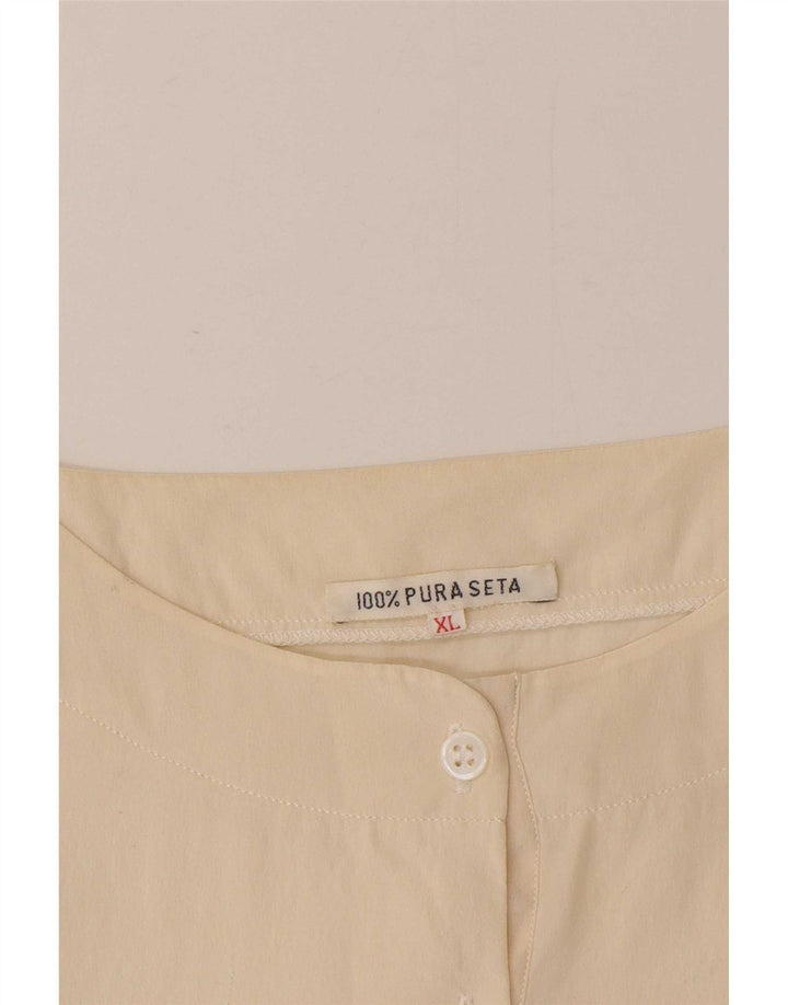 Vintage Damen Bluse Top UK 18 XL Beige Seide