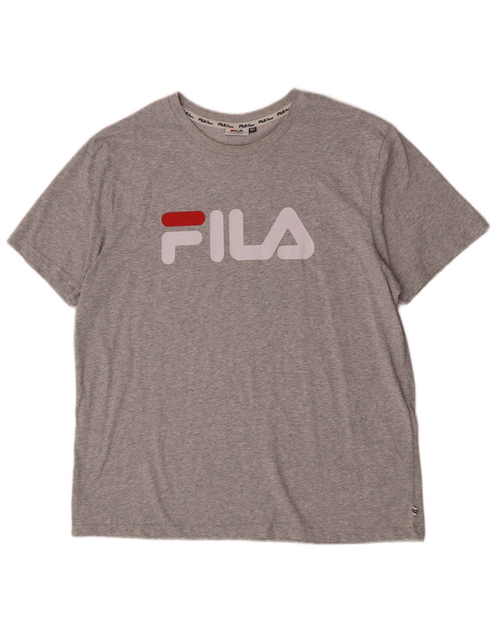 Fila Herren Grafik T-Shirt Top 2XL Grau meliert Baumwolle