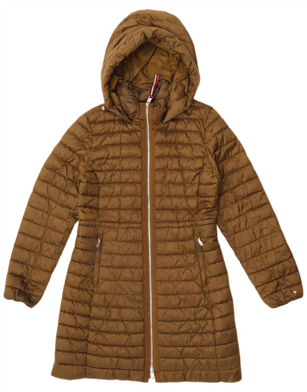 Tommy Hilfiger Wattierter Damenmantel mit Kapuze, UK 14, Medium Khaki, Polyamid