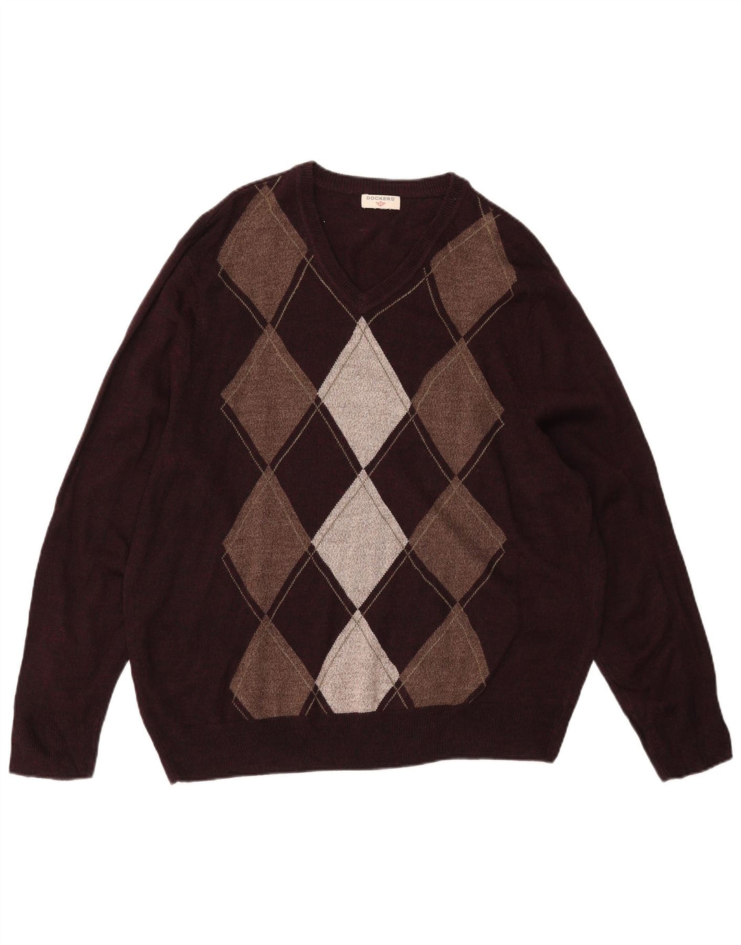 DOCKERS Herren-Pullover mit V-Ausschnitt, Größe L, Burgunderrot, Argyle/Diamant