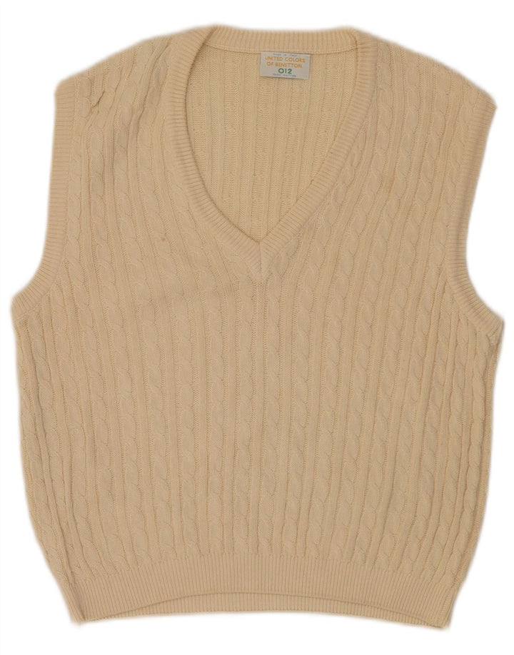 Benetton Damen-Weste-Tanktop UK 12 Mittelweiße Baumwolle