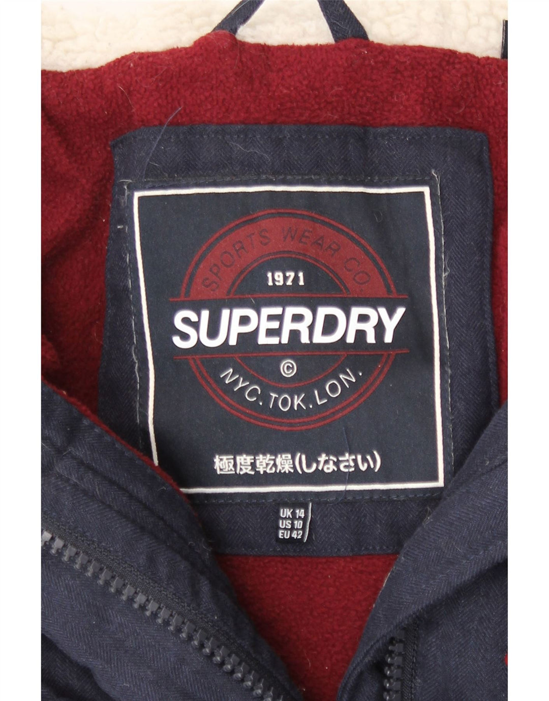 Superdry Womens Hooded Duffle Wattierte Jacke UK 14 Large Marineblau Polyester