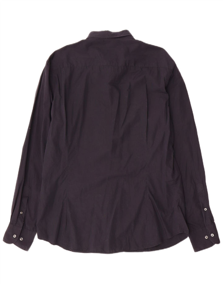 MASSIMO DUTTI Herren Slim Fit Hemd XL Marineblau Baumwolle