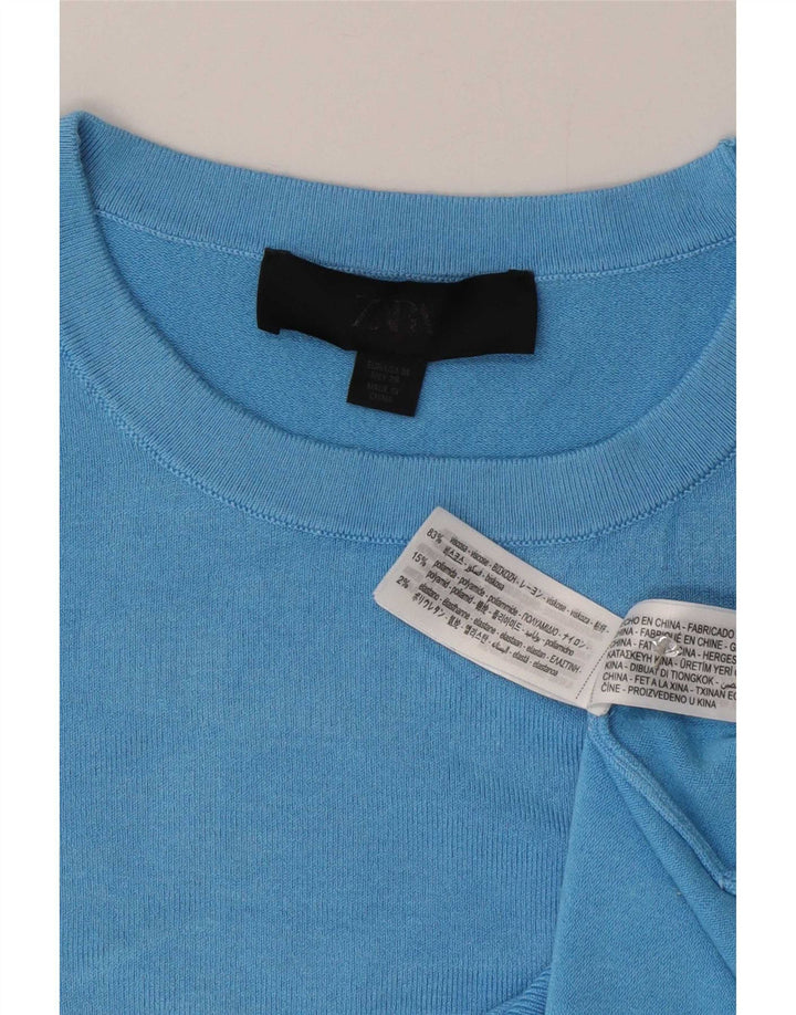 Zara Damen T-Shirt Top UK 12 Mittelblaue Viskose