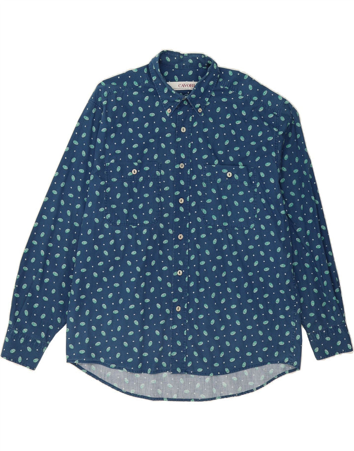 CAVORI Mens Abstract Pattern Shirt Size 43/44 XL Navy Blue Cotton Vintage Cavori and Second-Hand Cavori from Messina Hembry 