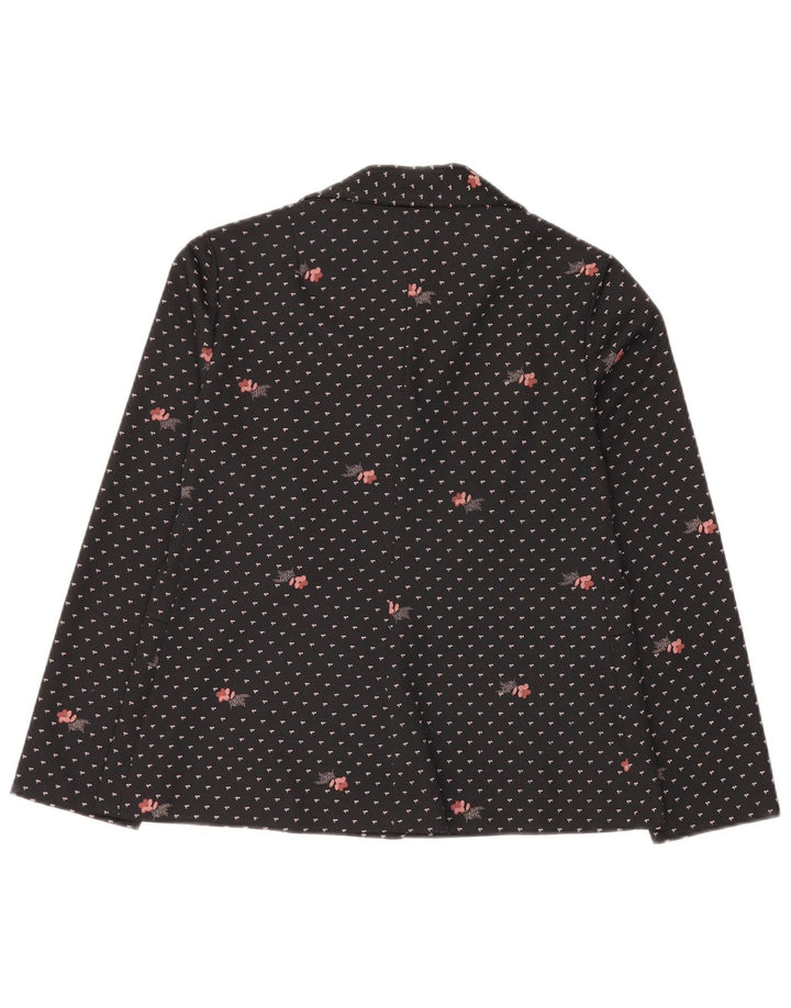 Romy Damen-Blazerjacke mit 4 Knöpfen, Gr. 44, Größe L, Schwarz, Blumenmuster, Polyester
