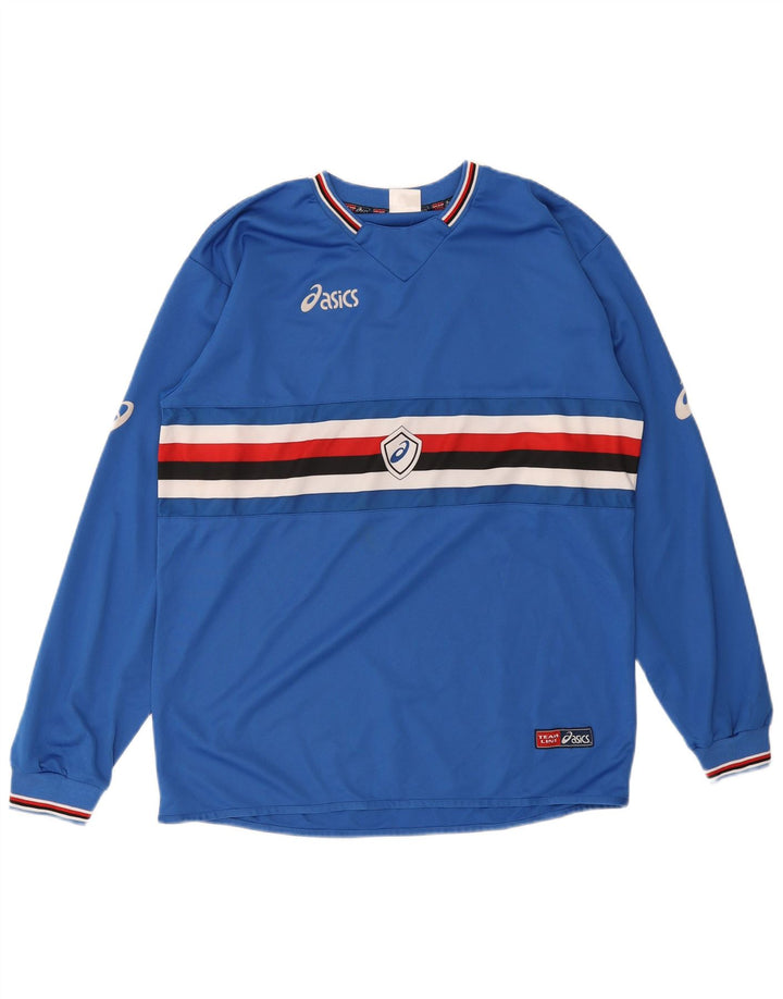 Asics Herren Grafik-Oberteil, langärmelig, groß, blau gestreift, Polyester