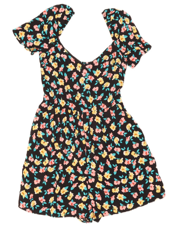 Zara Damen Playsuit UK 8 Small Schwarz geblümt