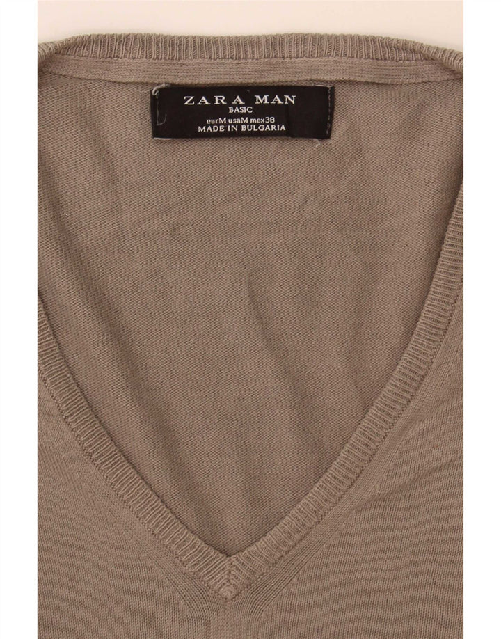 Zara Herren Pullover mit V-Ausschnitt Mittelgrau
