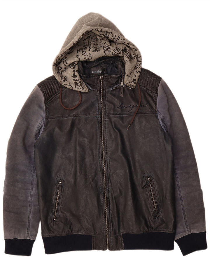 Desigual Herren Bomberjacke mit Kapuze UK 42 XL Marineblaues Polyurethan