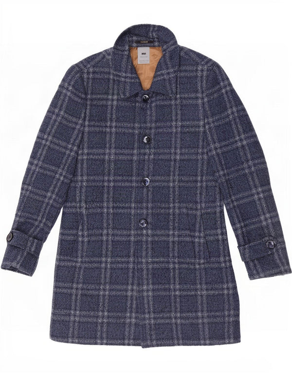 Vintage Herrenmantel IT 46 Small Navy Blue Check Polyester