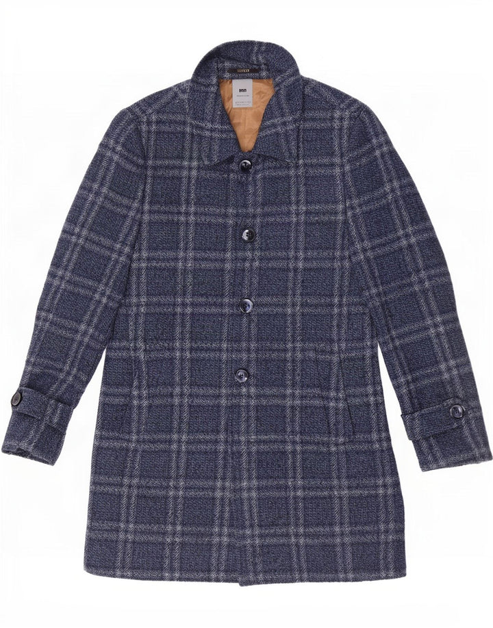 Vintage Herrenmantel IT 46 Small Navy Blue Check Polyester