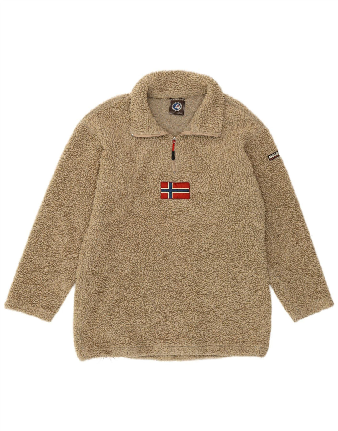 Napapijri Damen-Fleecepullover mit grafischem Reißverschluss am Hals, groß, beige, Polyacryl