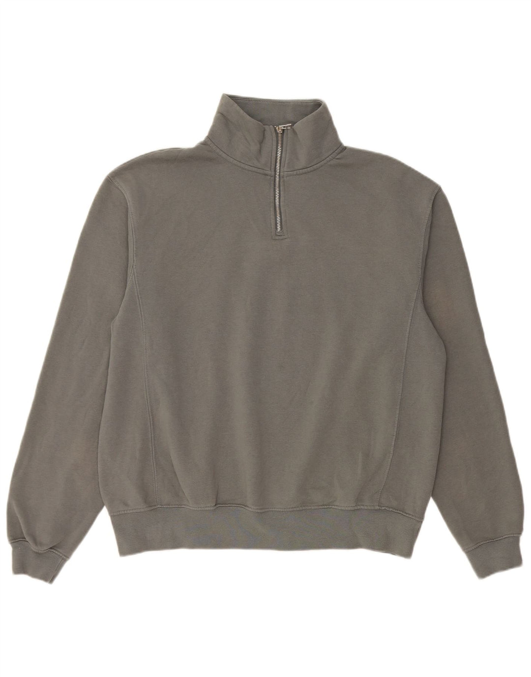 Zara Herren-Sweatshirt mit Reißverschluss am Hals, mittelgraue Baumwolle